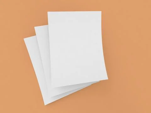 Three sheets of curved A4 paper on the table. Stock Illustration