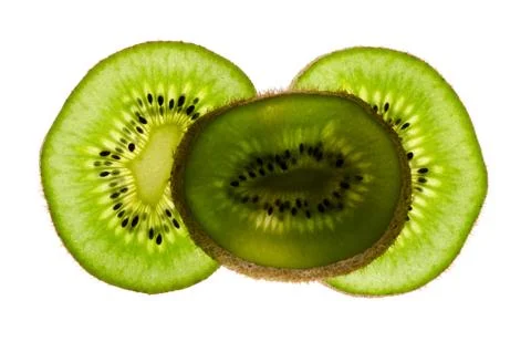 Three sheets of kiwi, fresh fruit healthy snack. Stock Photos