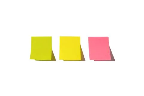 Three sheets of note papers, ready for your message. Sticky notes isolated on Foto stock