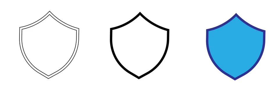 Three shield icons with bold outline variations Stock Illustration