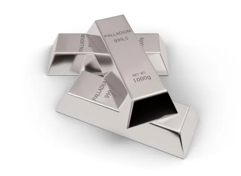 Three shiny palladium ingots or bars over white background - precious metal o Stock Illustration