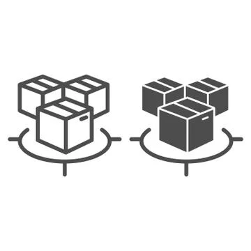 Three shipping box in target line and solid icon, warehouse and logistics symbol Stock Illustration