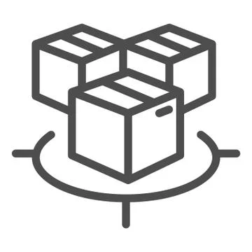 Three shipping box in target line icon, warehouse and logistics symbol, Parcel Stock Illustration