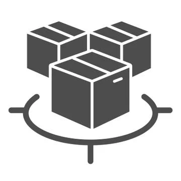 Three shipping box in target solid icon, warehouse and logistics symbol, Parcel 스톡 일러스트