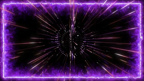 Three side by side glowing purple neon frames with radiating light streaks Stockbeeldmateriaal 345213914