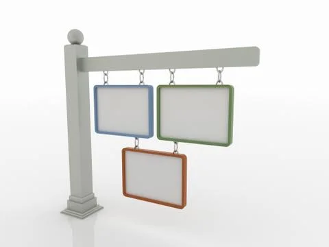Three Signboards on Post with Chains on White Background Stock Illustration