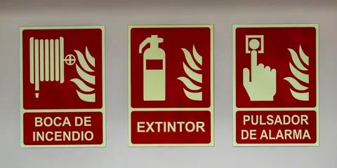 Three signs with a red background and a white border Foto stock