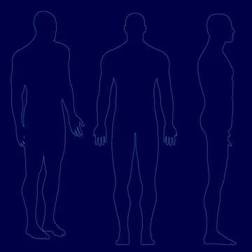 Three silhouettes of a man standing in front of a blue background. The Illustrazione stock