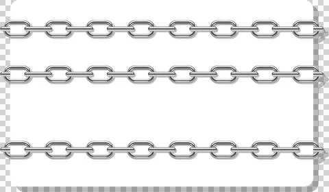 Three silver metal chains are laid horizontally across a white background. .. Stock Illustration