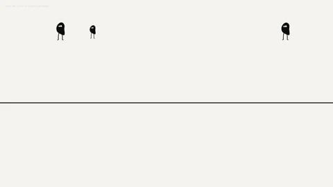 Three Simple Cartoon Characters Standing Along Straight Horizontal Line Stock Footage 341846004