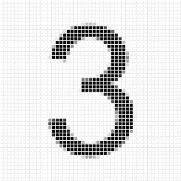 Three. Simple geometric pattern of black squares in number three Illustrazione stock