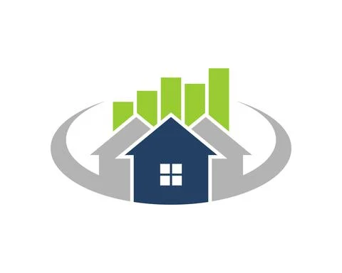 Three simple house with financial graph on the top Stock Illustration