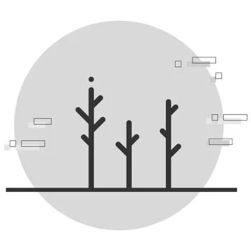Three simple, minimalist tree trunks drawn in one line in winter Stock-Illustration