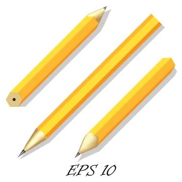 Three simple stationery pencil in different angles. Vector illustration. Stock Illustration