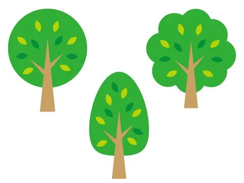 Three simple tree icons. Trees with rounded, cloud-shaped, and triangular l.. Stock Illustration
