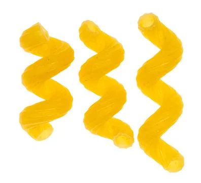 Three single dried Cavatappi close up isolated Stock Photos