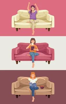 Three singles girls in sofas Stock-Illustration