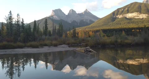 The Three Sisters Alberta in sunrise sky in Canada Video stock 148229613