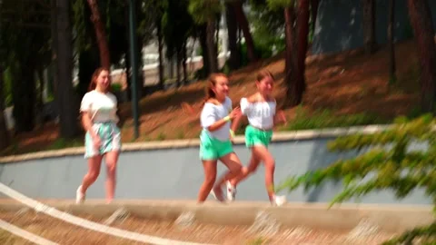 Three sisters go to the entertainment rope park to have fun and relax Stock Footage 133603338
