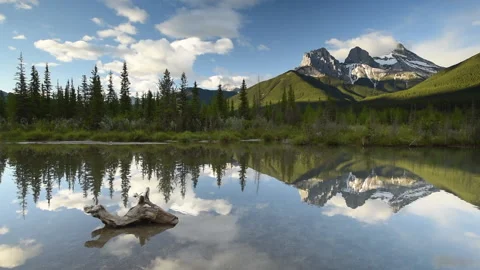 Three Sisters Peaks at Sunrise Stock Footage 135587662