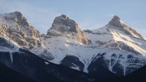 Three Sisters in Winter, Alberta, Canadian Rockies Stock Footage 148793021