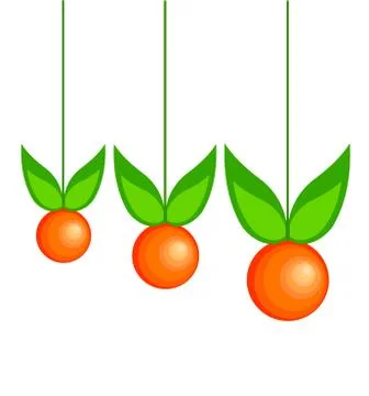 Three sizes of orange hanging on green  thread Stock Illustration