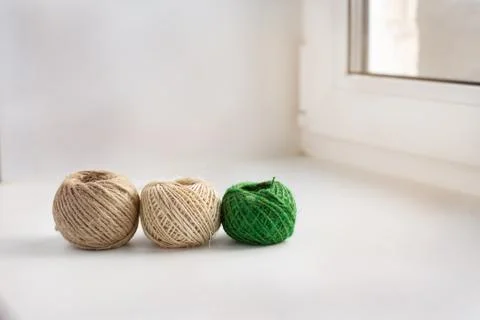 Three skeins of thread in a row Stock Photos