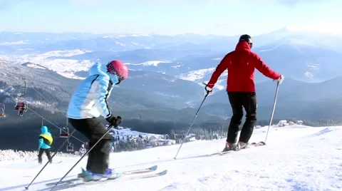 Three Skiers Ready To Go Stock Footage 45911524