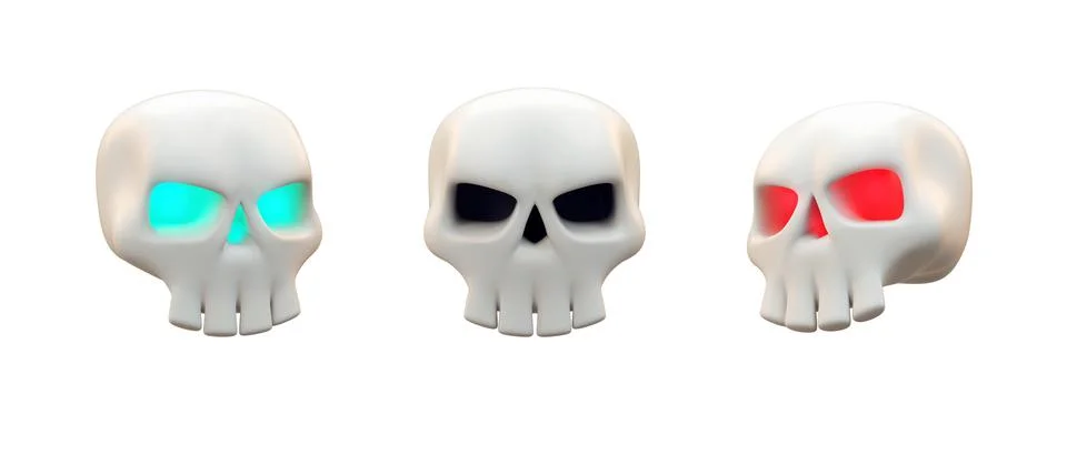 Three skulls isolated objects on white background for Halloween party concept Stock Illustration