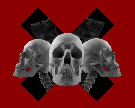 Three Skulls on red composition. Foto stock