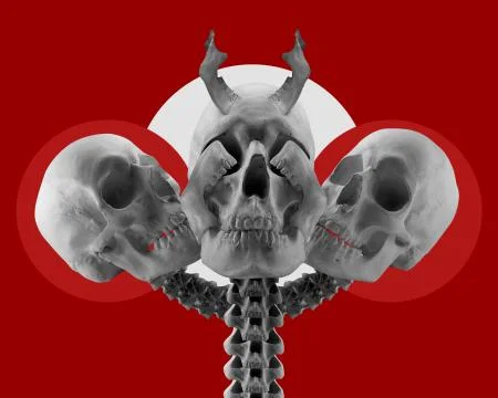 Three Skulls on red composition. Stock Photos