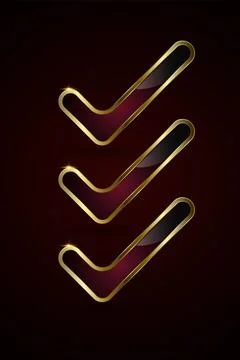 Three sleeks golden checkmark with a glossy black and deep red gradient int.. Stock Illustration