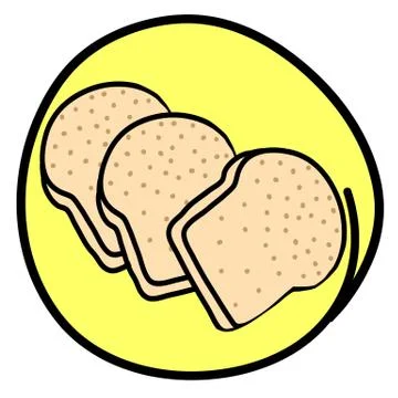 Three Sliced Bread on Round Yellow Background Stock Illustration