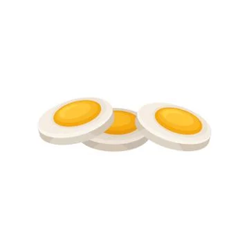 Three slices of hard boiled egg. Organic and healthy food. Culinary theme. Flat Stock Illustration