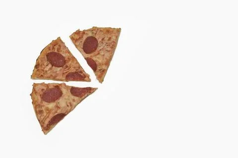 Three slices of pepperoni pizza placed together on a white background. pizz.. Stock Photos