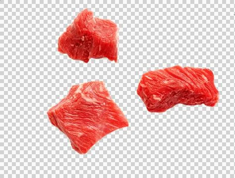 Three slices of raw beef meat isolated on white, clipping path, png Stock Photos