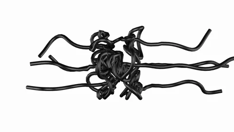 Three slightly glossy black ropes stretch and pull toward Stock Footage 323450041