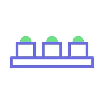 Three small boxes with green balls. Concept of organization, stacking, and .. Stock Illustration