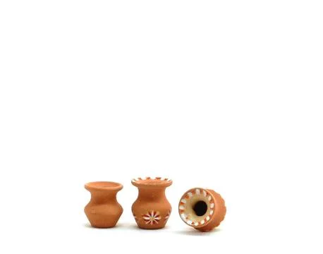 Three small ceramic jug isolated on a white background, copy space Stock Photos