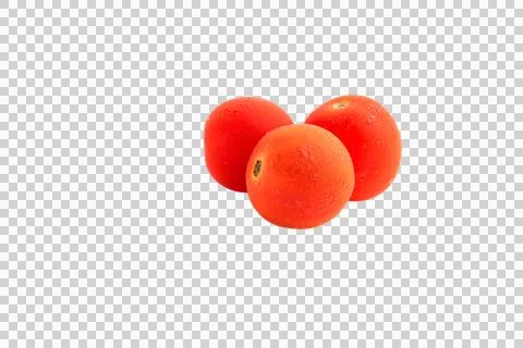 Three small cherry tomato isolated on the transparent background Stock Photos