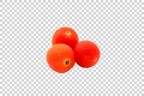 Three small cherry tomato isolated on the transparent background Stock Photos
