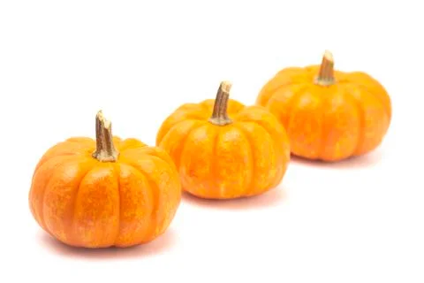 Three Small Decorative Pumpkins on a White Background Foto stock