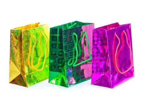 Three small gift bag on a white background Stock Photos