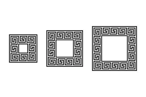 Three small square frames with a seamless meander pattern Stock Illustration