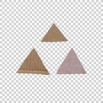 Three small triangle shapes made of textured cardboard and paper material a.. Stock Photos