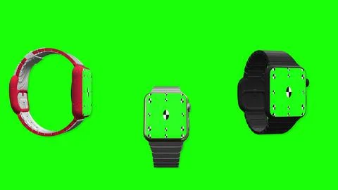 Three smart watch with green screen rotating on green screen. Animated mockup Stock Illustration