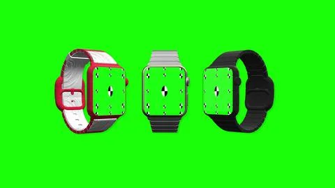 Three smart watch with green screen rotating on green screen. Animated mockup Illustrazione stock
