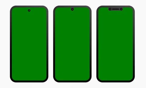 Three smartphone mockups with green screen displays Stock Illustration