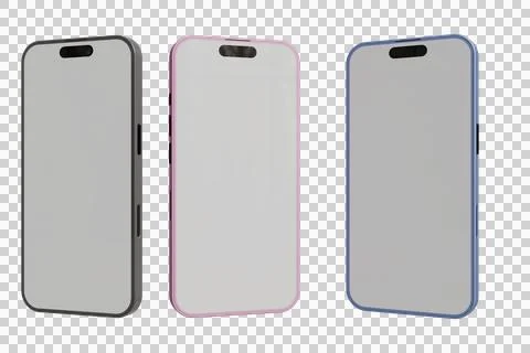 Three smartphones displayed, each in a protective case; dark gray 写真素材