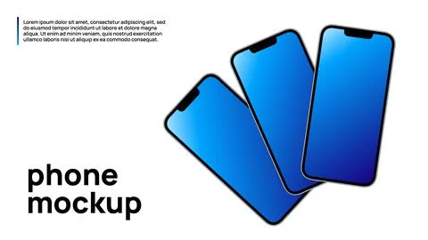 Three Smartphones. Front View. Light Colorful Mockup Stock Illustration